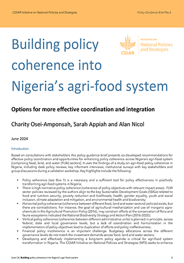 Building policy coherence into Nigeria’s agri-food system: options for more effective coordination and integration (07/31/2024) 