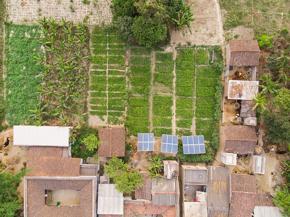 Aerial view of solar pumps in Samastipur district, India. Photo: Metro Media / IWMI