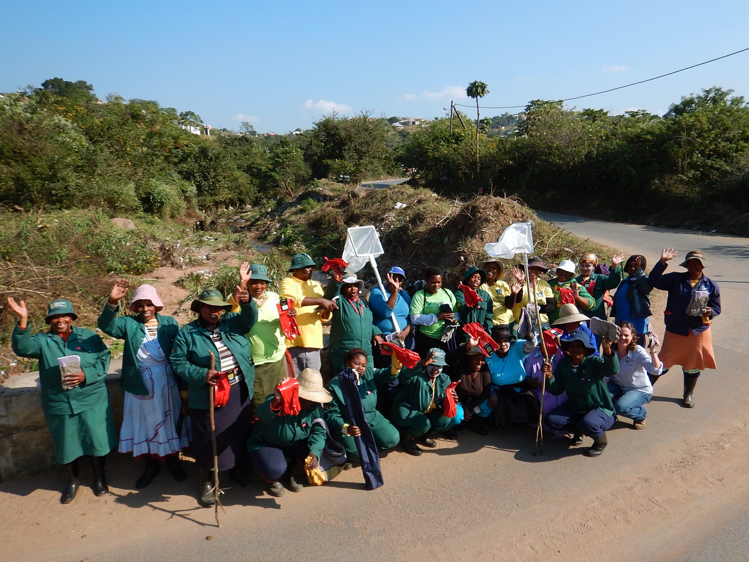 Enviro-Champs take a group photo before checking the health of a river. GroundTruth and the Duzi-uMngeni Conservation Trust (DUCT). 